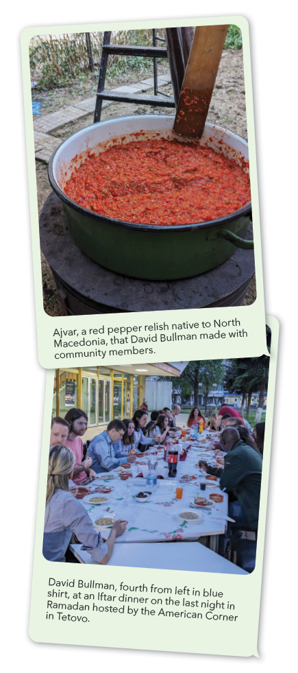 First image: Ajvar, a red pepper relish native to North Macedonia. Second image: David Bullman at an Iftar dinner on the last night of Ramadan.