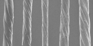Microscope image shows twisted rope-like structures made from carbon nanotubes.