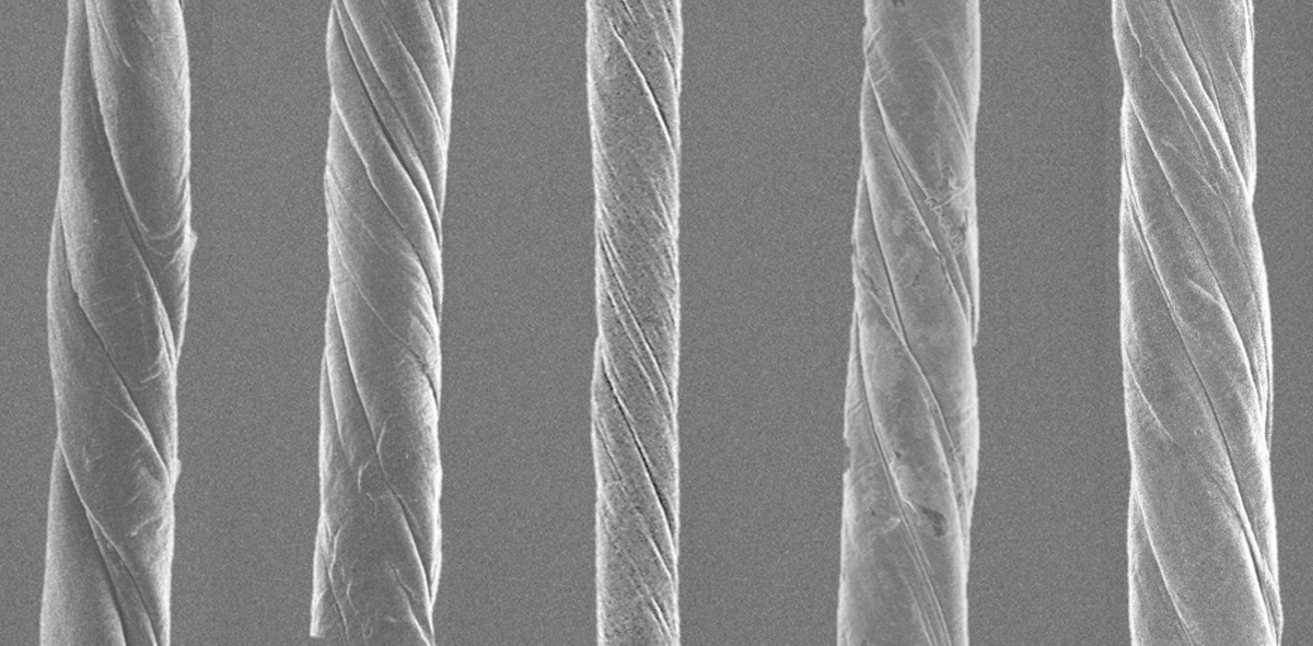 Microscope image shows twisted rope-like structures made from carbon nanotubes.