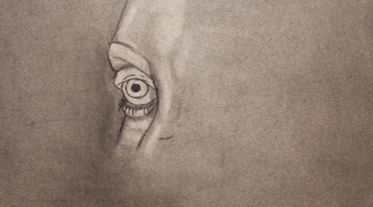 an animation still showing a drawing of an eyeball