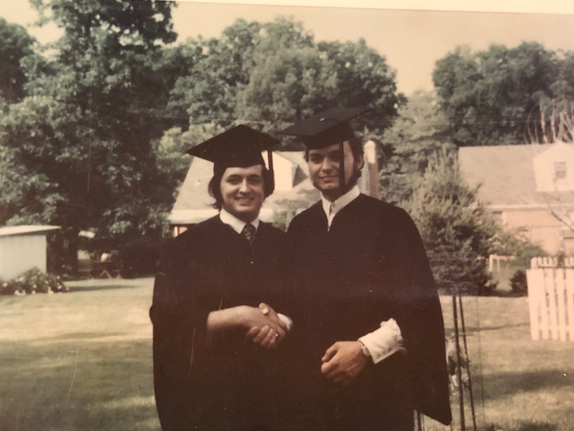 James Atsaides '71, psychology, and his older brother Sam in their graduation regalia in 1971.