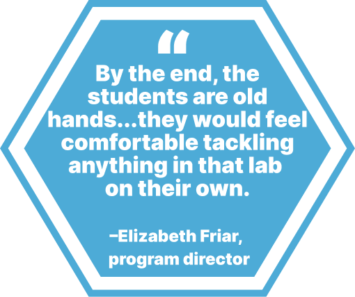 By the end, the students are old hands...they would feel comfortable tackling anything in that lab on their own. –Elizabeth Friar, program director