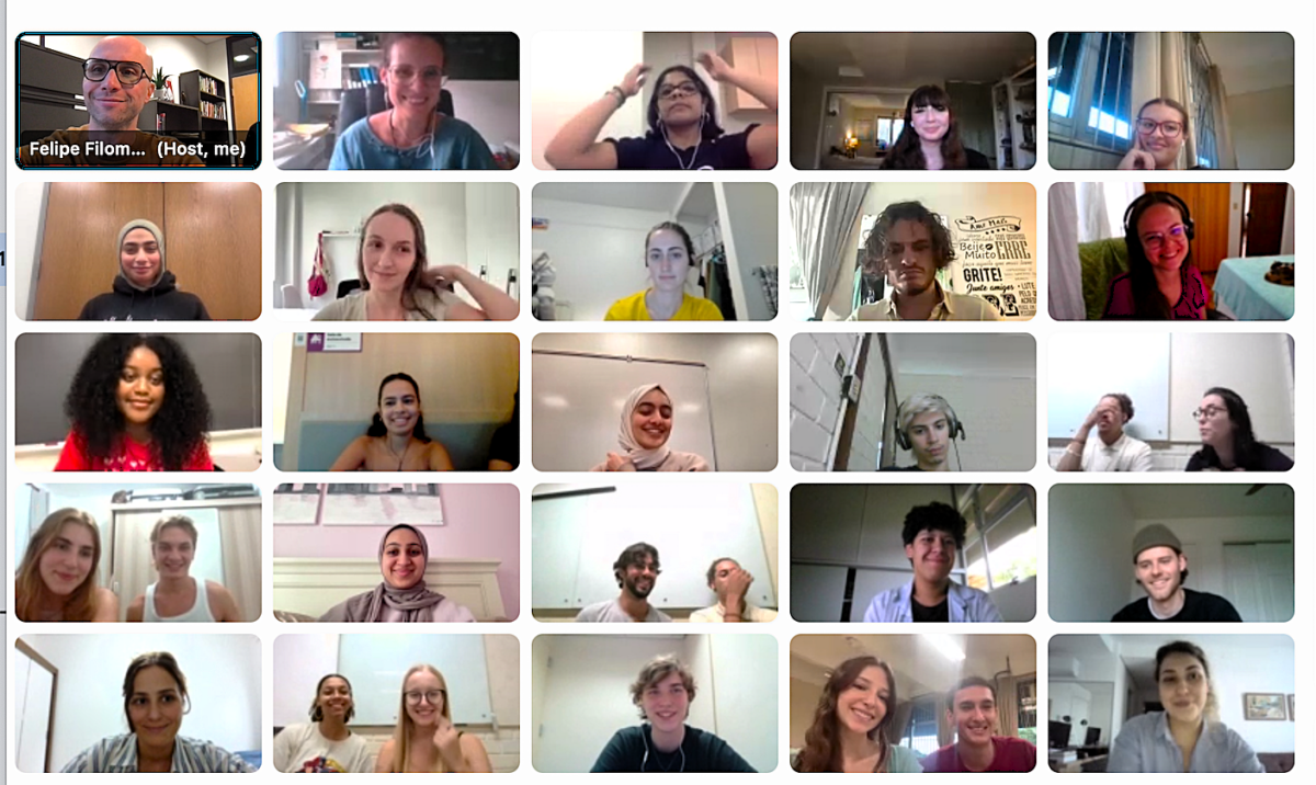 squares of students meet in a zoom room