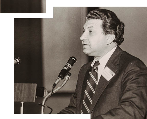 Milt Halem delivers remarks during a conference at NASA Goddard Space Flight Center, 1986. Photo by NASA. 