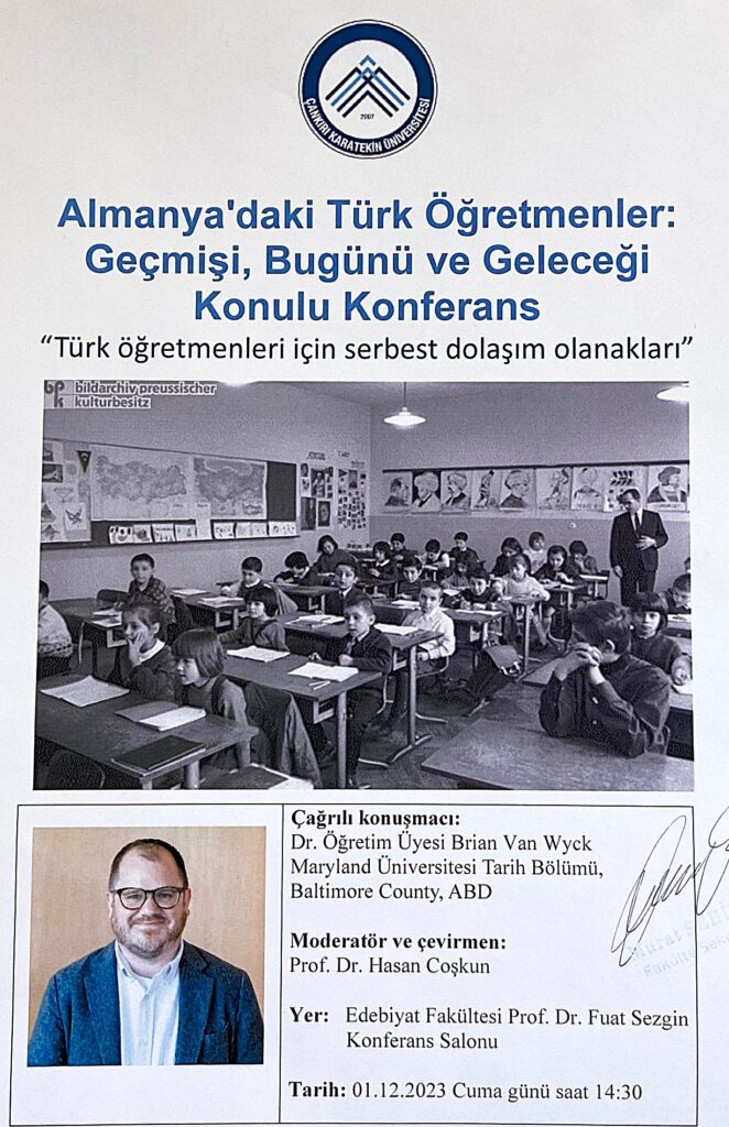 A poster written in Turkish about a a humanities research lecture at Çankırı Karatekin University