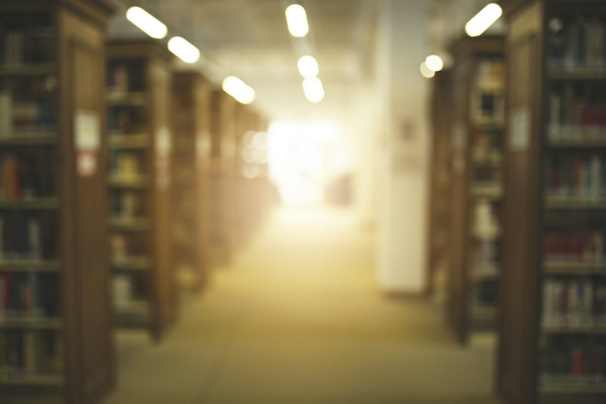 A blurry picture of a library shelves international students