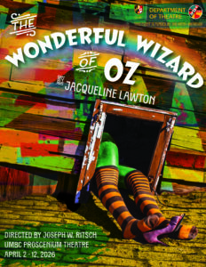 A colorful poster design says The Wonderful Wizard of Oz adapted by Jacqueline Lawton.