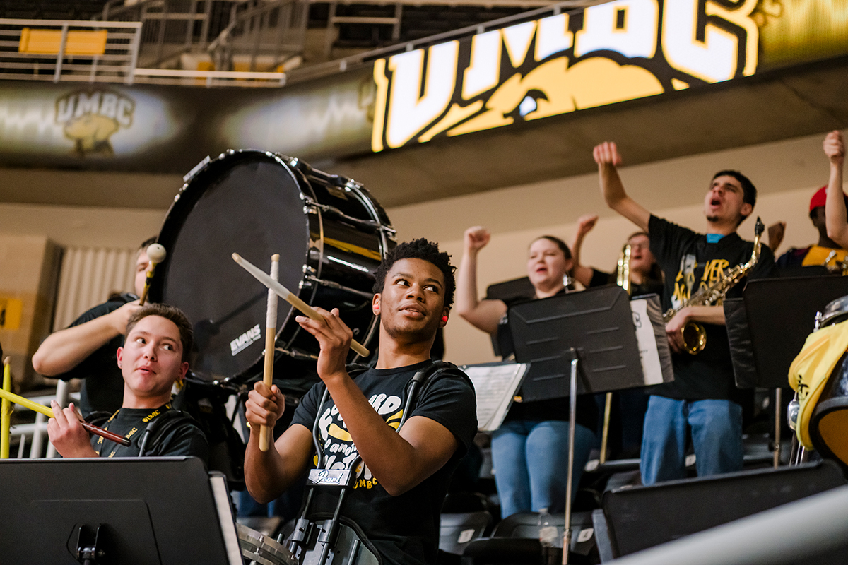 student band playing at a basketball game