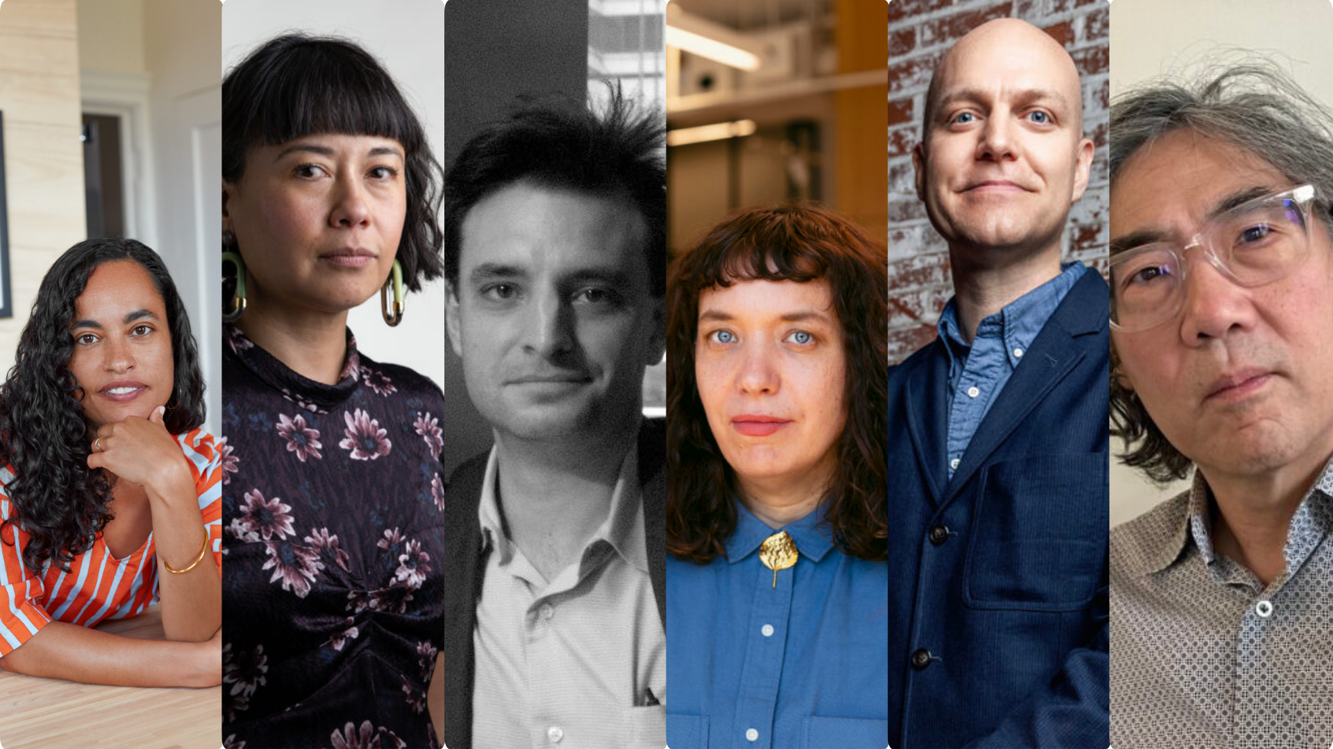 Six side-by-side photographs depicting six people.
