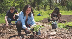 students gardening