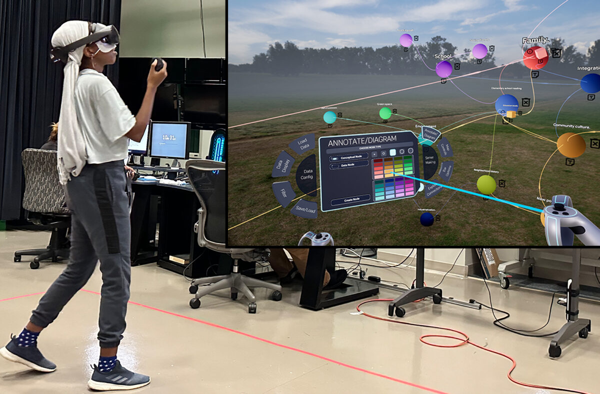 a research participant testing out a VR headset game
