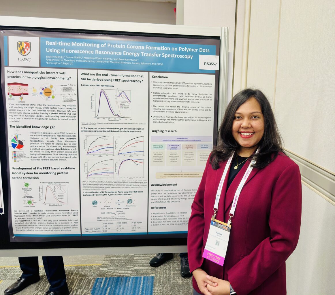 Kushani Mendis stands in front of her research poster
