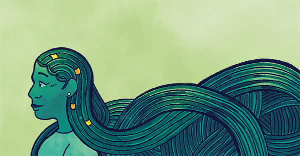 illustration of woman with long flowing braids