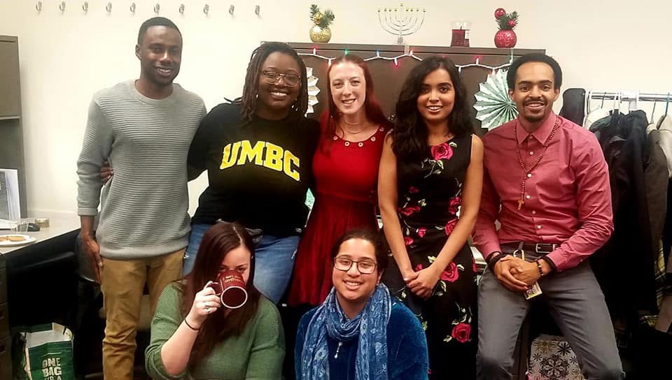 UMBC applied sociology graduate students at a holiday party. (courtesy Hale)