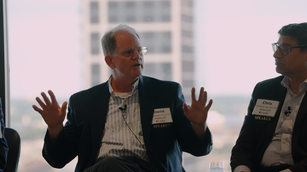 David Mountain gestures with hands while talking.