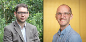 Headshots of two people wearing glasses.